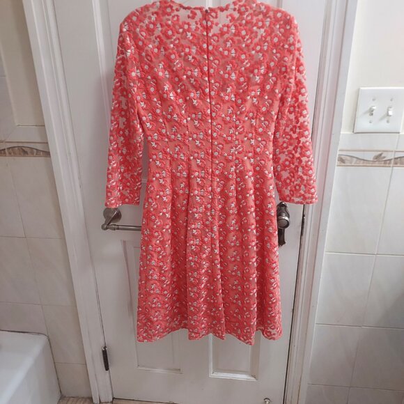 Lela Rose Modest Coral Pink Holly Floral Embroidered Dress - Picture 7 of 8